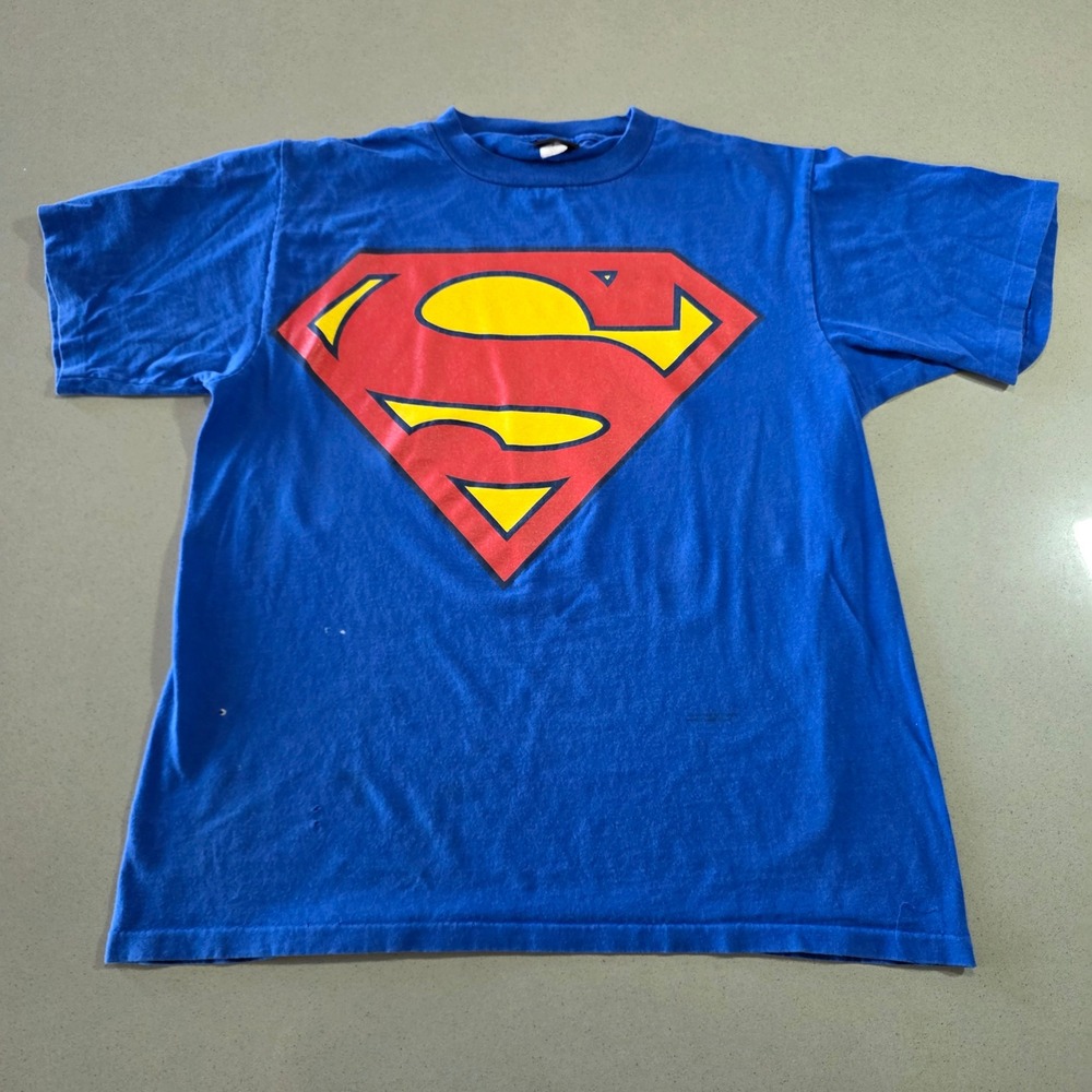 Vintage Changes Superman T Shirt Blue Mens Large DC Comics Made in USA 90s Logo